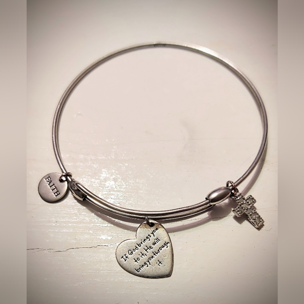 Sterling Silver Faith Charm Bangle